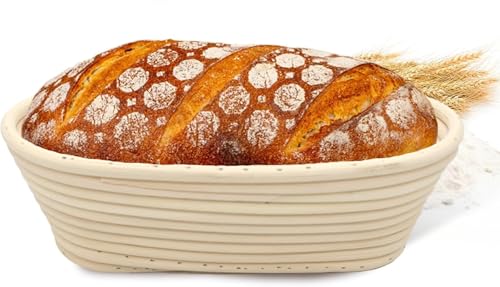 Bread Proofing Basket, Oval Sourdough Bread Baking Proofing Set, Bread Basket, Baking Supplies Accessories, Rattan Basket Gifts, with Cloth Lining, for Home Bakers (7 inch)