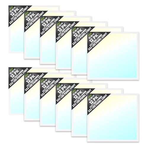 OKQ 2x2 LED Flat Panel Light Drop Ceiling Office Fixture,5 CCT 3000K-6500K Adjustable & 5 Wattage Selectable, 0-10V Dimmable, 2X2 LED Flush Mount Ceiling Light,ETL Listed 12 Pack