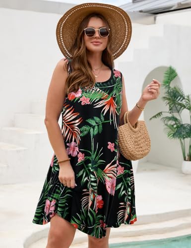 Image of JollieLovin Women Plus Size Curvy Summer Tank Sun Dresses Sleeveless Causal T-Shirt Dress Beach Swing Cover up(L-5X)