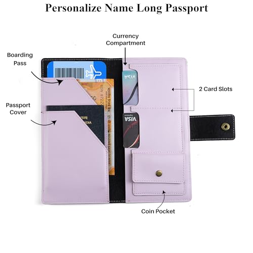 Image of AICA Personalized Name & Charm Long Leather Wallet Passport Cover with (Purple) Passport Boarding Pass Currency Card Slot & Coin Holder for Men & Women|Corporate Gift Employee Colleagues| Diwali Gifts
