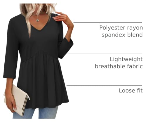 Image of OFEEFAN 3 /4 Length Sleeve Womens Tops 2026 Blouses for Women Dressy Casual Fashion Clothing V Neck Babydoll Tops Fall Outfits
