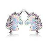 CUPENDA Pendientes de unicornio, plata de ley 925, ópalo, unicornio, bonitos animales, joyas de regalo para mujer