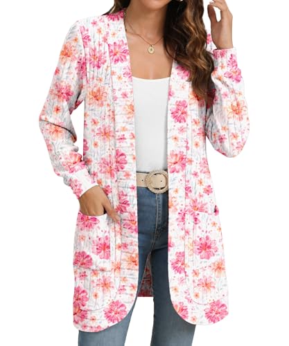 Image of YSYOKOW Cardigan Sweaters for Women Long Sleeve Open Front with Pockets | Long Cardigans for Women Lightweight Soft Casual Dressy Loose Fit Cardigan Sweater with Pockets for Work and Office