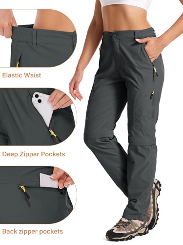 Womens Hiking Pants Convertible Quick Dry Stretch Lightweight Zip Off Outdoor Safari Pants,4409,Iron Grey,2 - Thumbnail 5