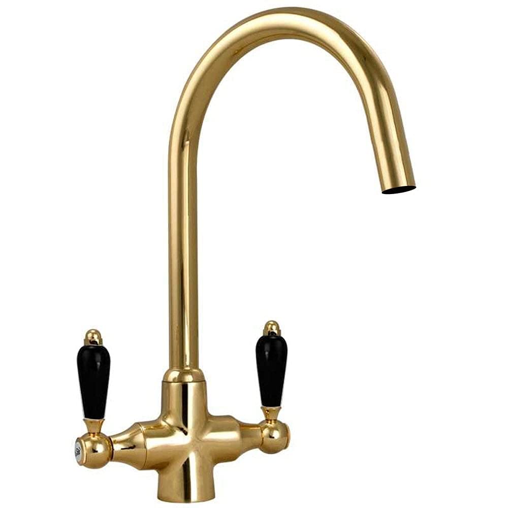 Astini Black,Gold Colonial English Gold & Black Ceramic Handle Kitchen Sink Mixer Tap