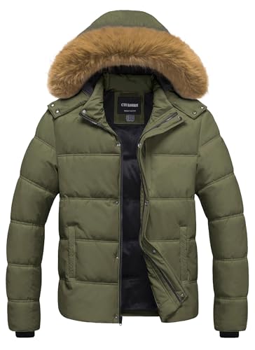 Image of Men's Puffer Jacket Winter Coat Puffy Parka with Fur Hood Waterproof & Windproof Shell Fleece lining 4 Pockets