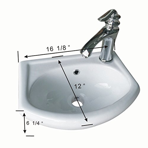 Renovators Supply Manufacturing Dell Wall Mount Bathroom Sink 16 1/8 In. White Ceramic Wall Hung Floating Vessel Sink With Overflow And Single Faucet Hole #TOP1