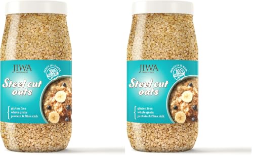 Image of Jiwa Steel Cut Oats | 1 Kg | Old Fashioned Oats | Cereal for Porridge | Rich In Protein and Fiber | Make Vegetable Pulao and Risottos | Gluten Free and Wholegrain | 100% Natural (Pack of 2)