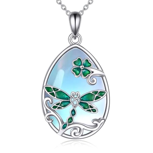 YAFEINI Libellen Halskette für Damen 925 Sterling Silber Mondstein Libellen Anhänger Kette Schmuck Geburtstags Geschenke für Mutter Freundin(Libellen Kette)