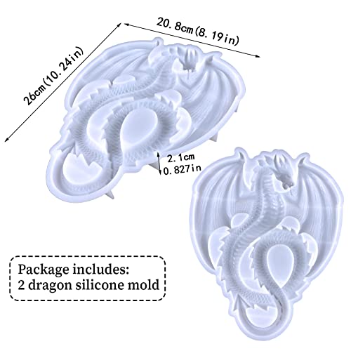 2Pcs Dragon Resin Mold, Unique Silicone Dragon Mold For Epoxy Resin Casting, 3D Large Animal Resin Concrete Polymer Clay Mold For Diy Art Craft Wall Hanging Home Decoration #TOP2