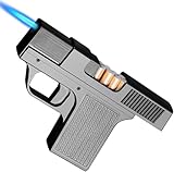 Pistol-Shaped Torch Lighter with Built-in Cigarette Holder, Windproof Butane Jet Flame, Novelty Gun Style