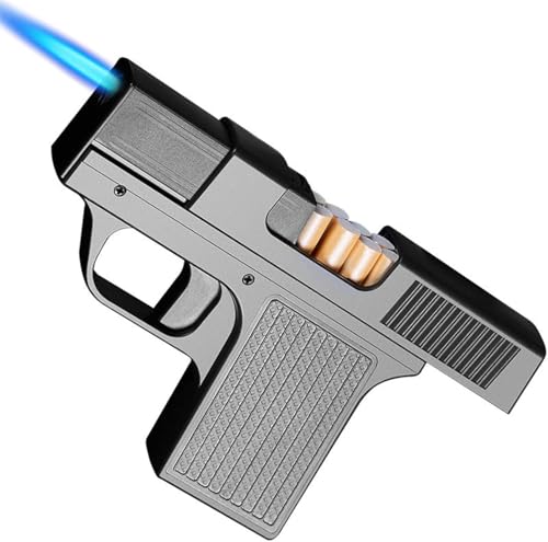 Pistol-Shaped Torch Lighter with Built-in Cigarette Holder, Windproof Butane Jet Flame, Novelty Gun Style