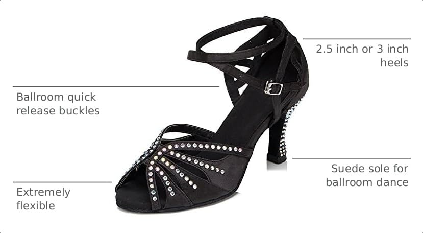 Image of TTdancewear Women Rhinestone Ballroom Dance Shoes Latin Salsa Performance Dance Shoes