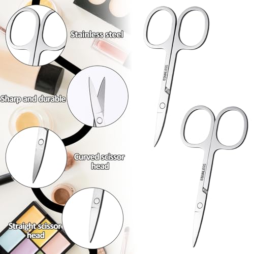 2 Stück Kleine Schere Gesichtspflegeschere Edelstahl Augenbrauenschere Gebogene und Gerade kleine Hautschere Bartschere Nagelscheren Kosmetikschere für Augenbraue Wimpern Schnurrbart Nagel (8,5 cm)