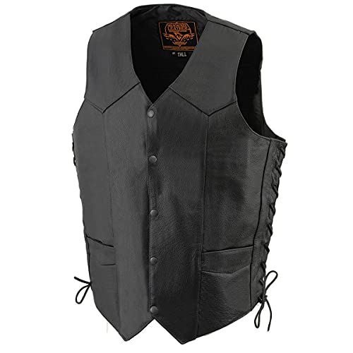 Image of Milwaukee Leather Men's Premium Leather Western Style V-Neck Motorcycle Rider Vest with Front Snap Closure |LKM|ML|SH