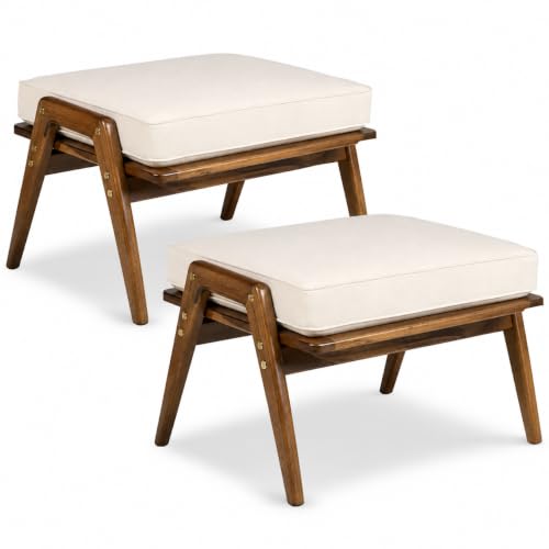 Image of Stool /Seat /Ottoman /Bench in Solid Sheesham Wood Stool with Cushion | Sitting Chair with Handle (Mahogany, Type-2) Set of-2