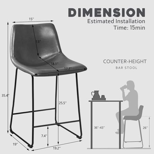 Image of Waleaf 26 Inch Counter Height Bar Stools Set of 4, Faux Leather Bar Chairs