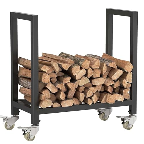 Leñera Registro Leña, Carro Leña con Ruedas, Estante Chimenea Exterior, para Guardar leña Exterior e Interior