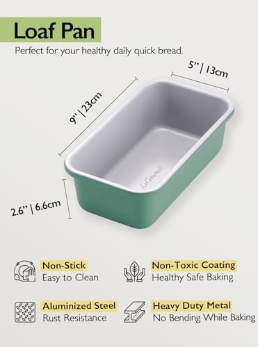 LeGourmet Nonstick Bread Loaf Pan 9 X 5 Inch, Ceramic Coating, Non-Toxic, Rust Resistant Aluminized Steel, Perfect 1 lb Baking Dish for Meatloaf, Pound Cake & Brownie (Rosemary 2pcs) - Thumbnail 4