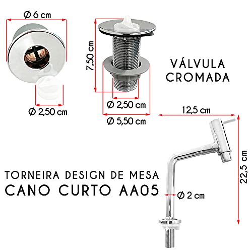 Kit Cuba Meca Branca com Torneira AA05 e Válvula ABS Cromada