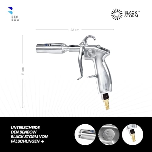 BenBow Ausblaspistole Venturidüse - Classic - Druckluft Pistole für schnelles Trocknen und Blasen - Air Blow Gun mit Aluminiumgehäuse, inklusive Adapter