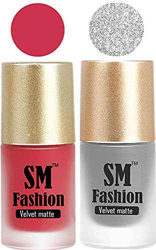 Image of Nail Polishes, Light Pink-Silver Velvet Matte Nail Paint Combo Set of 2 Pcs 7ml each