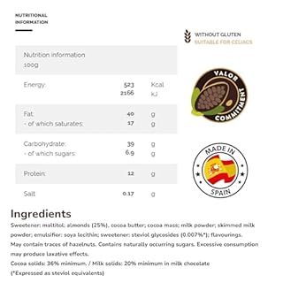 Valor, No Sugar Added, Creamy Milk Chocolate Bar With Hazelnut Filling, 100 grams