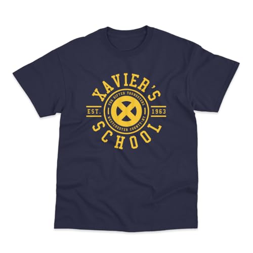 Image of Postees Xavier's School for Gifted Youngsters Inspired By X Men Printed Navy Cotton T-Shirt Medium