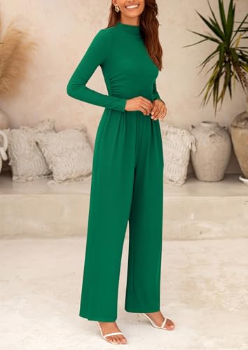 PRETTYGARDEN Jumpsuits For Women Dressy Fall Fashion Clothing 2025 Long Sleeve Mock Neck Date Night Rompers Business Outfits