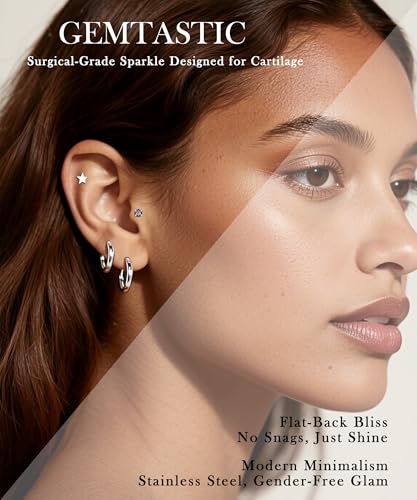 Flat Back Stud Cartilage Earrings for Women Surgical Stainless Steel Earring Sets Stack for Sensitive Ears Multiple Piercing Silver Screw Back4