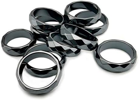 Morchic 10Pcs Hematite Stone Multi Faceted Rings for Women Men Unisex, 6mm Thick (Pack of Mixed Size)