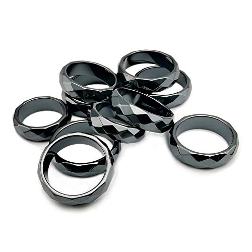 Morchic 10Pcs Hematite Stone Multi Faceted Rings For Women Men Unisex, 6Mm Thick (Pack Of Mixed Size) #TOP2