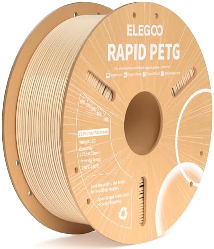 ELEGOO Rapid PETG Filament 1.75mm Beige 1KG | High-Speed bis 600mm/s 3D Drucker Filament, Maßgenauigkeit +/- 0,02mm, 1kg Spule (2.2lbs), Kompatibel mit FDM 3D Drucker