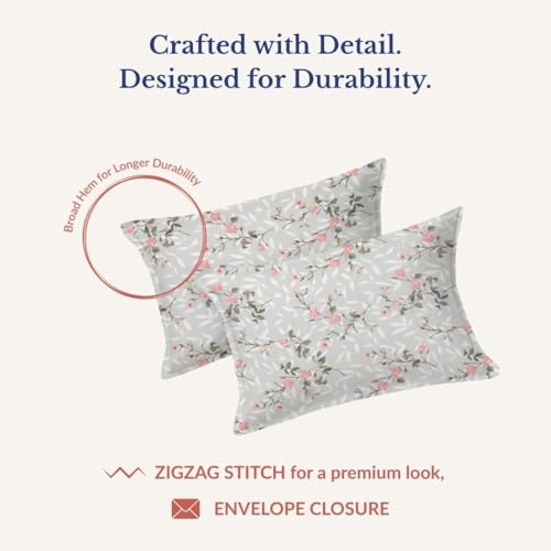 Image of Jaipur Weaves Queen Size Elastic Fitted Bedsheet, 100% Pure Cotton Double Bed Fitted Bedsheet with 2 Pillow Covers, 240 TC, 60x78 Inches up to 8-inch Mattress, Floral (Spring Tulips Grey)