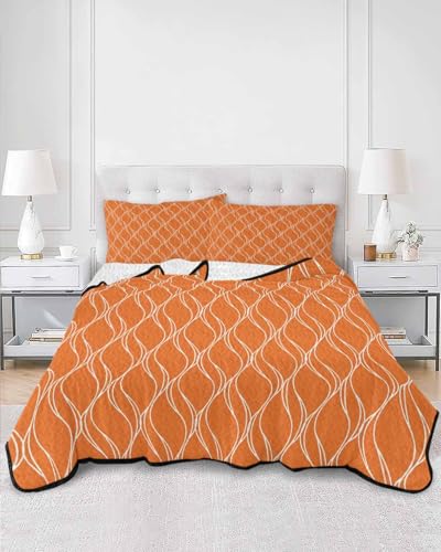Fall Quilts Twin Size, Lightweight Quilted Coverlet Orange Stripes Comforter