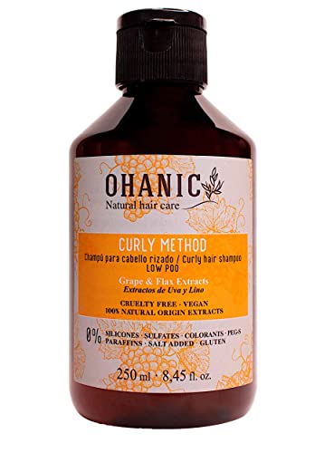 OHANIC Curly Method (250) champú para cabello rizado, profesional, vegano y cruelty free, sin sulfatos, cuidado del cabello rizado con extractos naturales de Raisin y lino.
