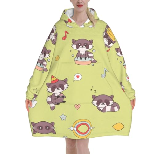 Couverture à capuche raton laveur surdimensionnée et pull en flanelle pour femme