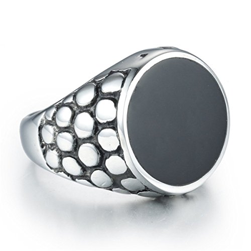 Hijones Men's Stainless Steel Unique Pattern Large Onyx Ring Size 10 #TOP4