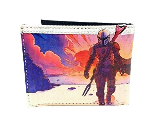 Star Wars The Mandalorian Logo Sublimated Graphic Print PU Faux Leather Men's Bifold...