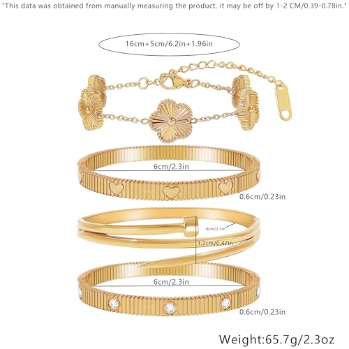 Stackable Gold Bracelets for Women - 4 Sets, 18K Gold Plated Bracelets, Stainless Steel Bangle Bracelets Non-Tarnish, Stylish Gold Jewelry Ensemble, Valentine's Day, Birthday and Christmas Jewelry Gifts by JINDETAI - Used condition - Image 7