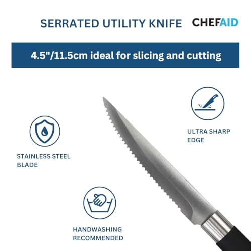 Chef Aid 4.5 Inch Stainless Steel Serrated Knife, 12 cm – Soft Grip Handle, Ideal for Slicing Breads, Cakes, and More - Image 4