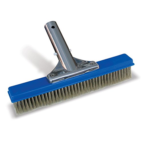 Poolmaster 10-Inch Stainless Steel Pool Algae Brush, Heavy-Duty Aluminum Back, for Gunite Concrete Pools and Spas, Medium Head for Walls, Steps and Floors by Poolmaster - Used condition - US$14.48