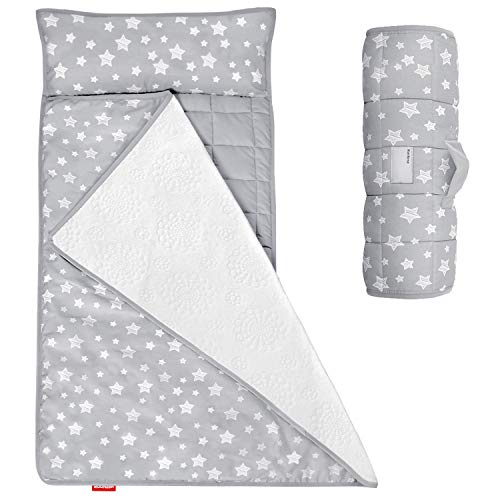 Toddler Nap Mat with Pillow and Fleece Minky Blanket, Kids Sleeping Bag Lightweight and Soft Perfect for Kids Preschool, Daycare, Travel Sleeping Bag Boys and Girls, Fit Standard Cot