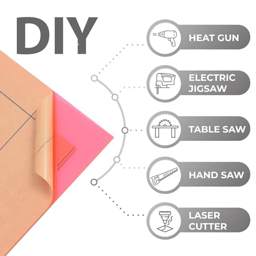Image of 6 PCS Transparent Pink Cast Acrylic Sheets 8 inch x 12 inch x 0.118 inch, Plexiglass Plastic Sheet for Laser Cutting, Engraving Signs, DIY Projects.