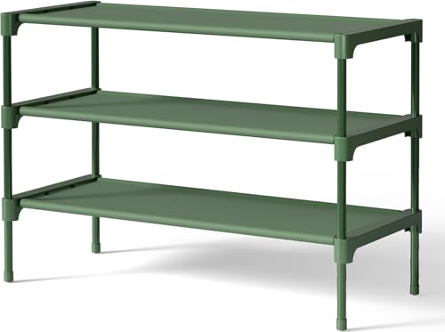 Image of Kitsure Shoe Rack - Non-Woven Shoe Rack Shelf, Shoe Organizer for Closet, Entryway, Garage & Corridor, Stackable Shoe Shelves, 27.5 inch Wide - 3 Tier, Sage Green
