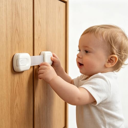 Vkania 12-Pack Child Safety Cabinet Locks, No Drill Adjustable Strong Adhesive Straps, Toddler Baby Proofing for Cabinets Drawers Fridge Toilet Oven Cupboard — view 6