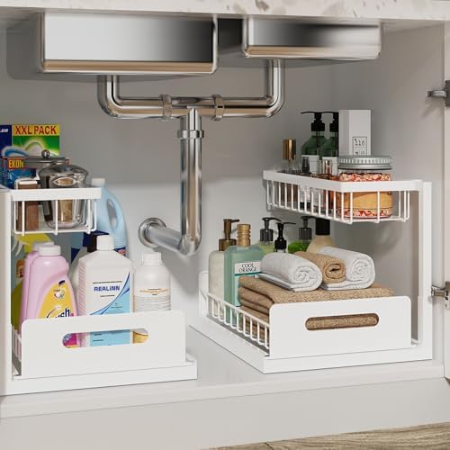 REALINN Under Sink Organizer, Pull Out Cabinet Organizer, 2 Tier ...