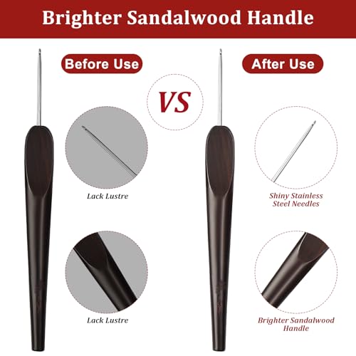 2mm Crochet Hook, 2 mm Blackwood Handle Ergonomic Hook for Arthritic Hands, Hand Polished Stainless Steel Rustproof, Black — view 6
