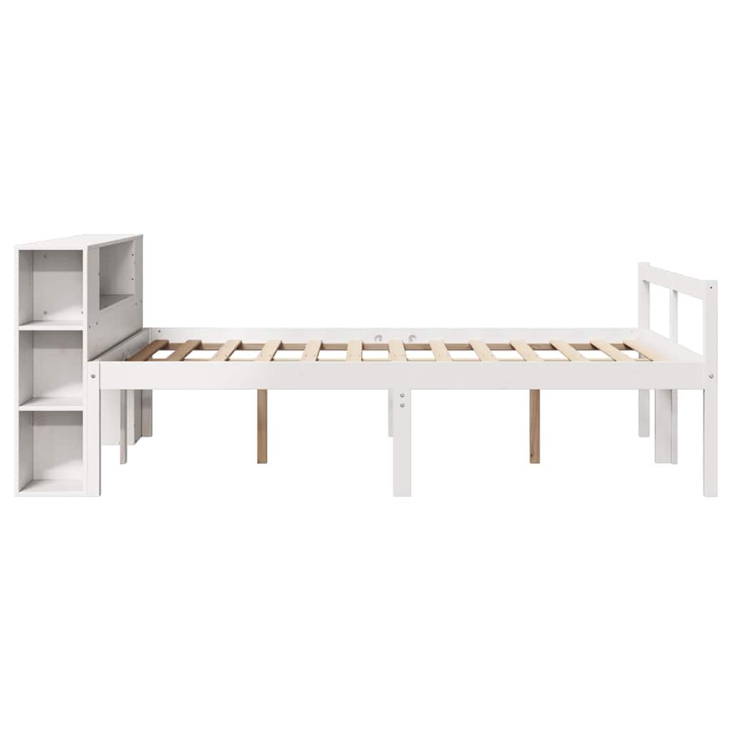 lite drewno sosnowe regałowy zagłówek biały 160x200 cm | Łóżko z regałem i szufladą, bez materaca, białe, sosnowe, 160x200 cm, drewniane do sypialni