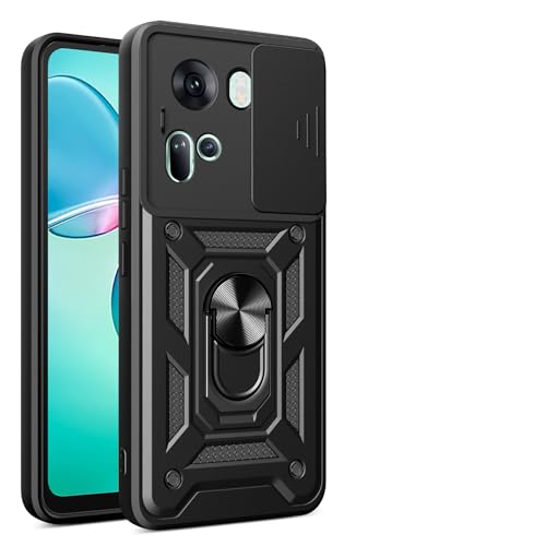 bojioderf Compatible with Oppo Reno11 5G Case,Compatible with Oppo Reno11 5G CPH2599 Magnetic Bracket [PC+TPU] 2 in 1 Slide Lens Black